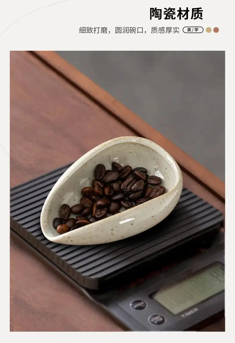 Ceramic Coffee Bean Dosing Cup Tray - Pottery Espresso Scoop for Precision Coffee Brewing