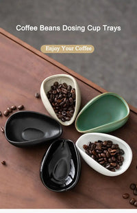 Ceramic Coffee Bean Dosing Cup Tray - Pottery Espresso Scoop for Precision Coffee Brewing